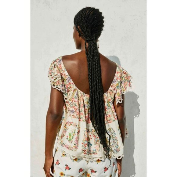 💕FARM RIO💕 Delicate Forest Scarves Blouse ~ Micro Floral Print Small NWT - Picture 5 of 16